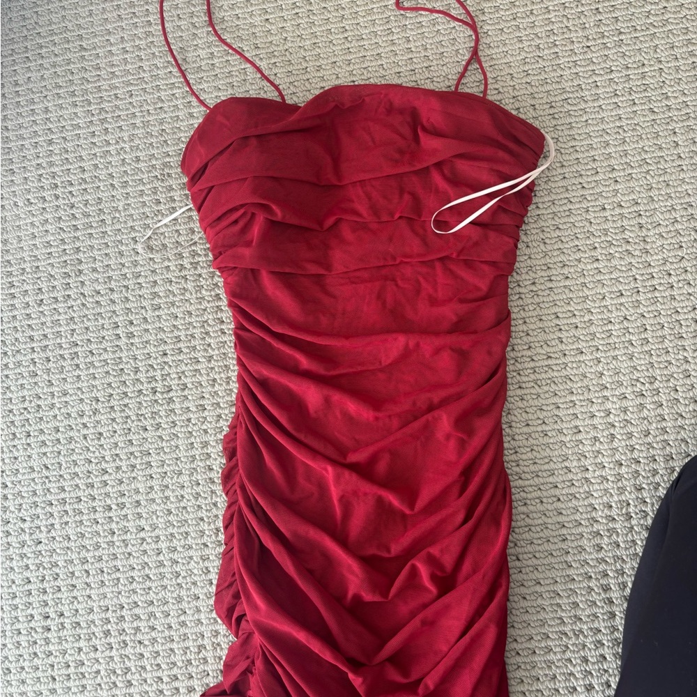 Elegant Red Ruched bodycon Dress